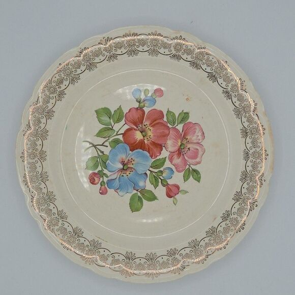 French Saxon China 22k Blossomtime 9.25 Inch Diameter Gold Plate - Picture 1 of 3